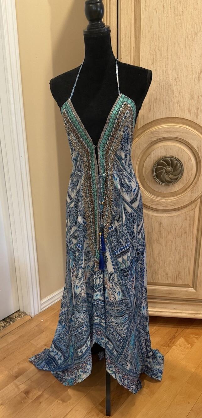 True Colours La Moda High-Low Halter Resort Maxi Dress Sz L/XL NWT